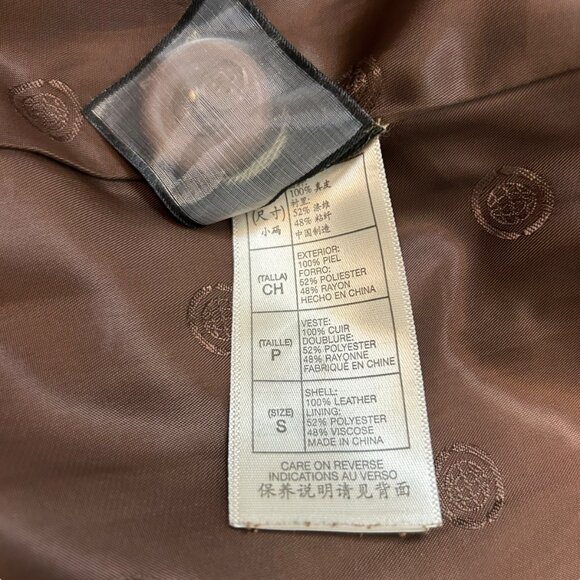 Max Studio Brown Leather Jacket, Belted Nero Collarless Pockets Lined Hip Length - Picture 11 of 11